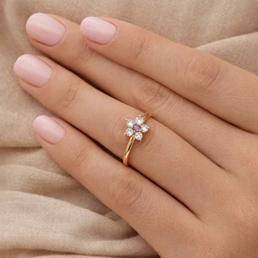 natural amethyst & moissanite 925 silver engagement ring, handmade stackable jewelry, wedding designer minimalist gold plated jewelry
