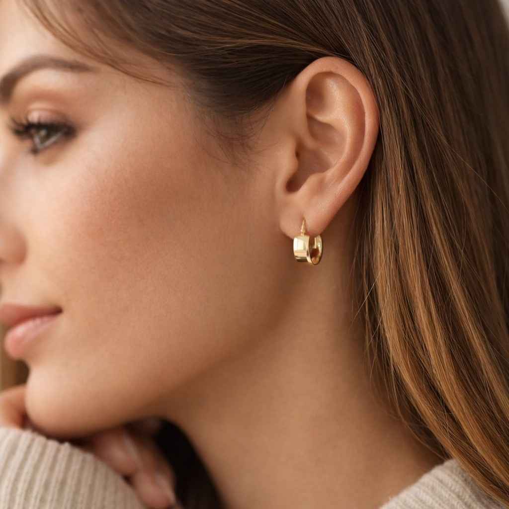 Simple and delicate gold stainless steel hoop earrings Chunky Gold Hoop Earrings: Thick Gold Plated Stainless Steel Huggies

