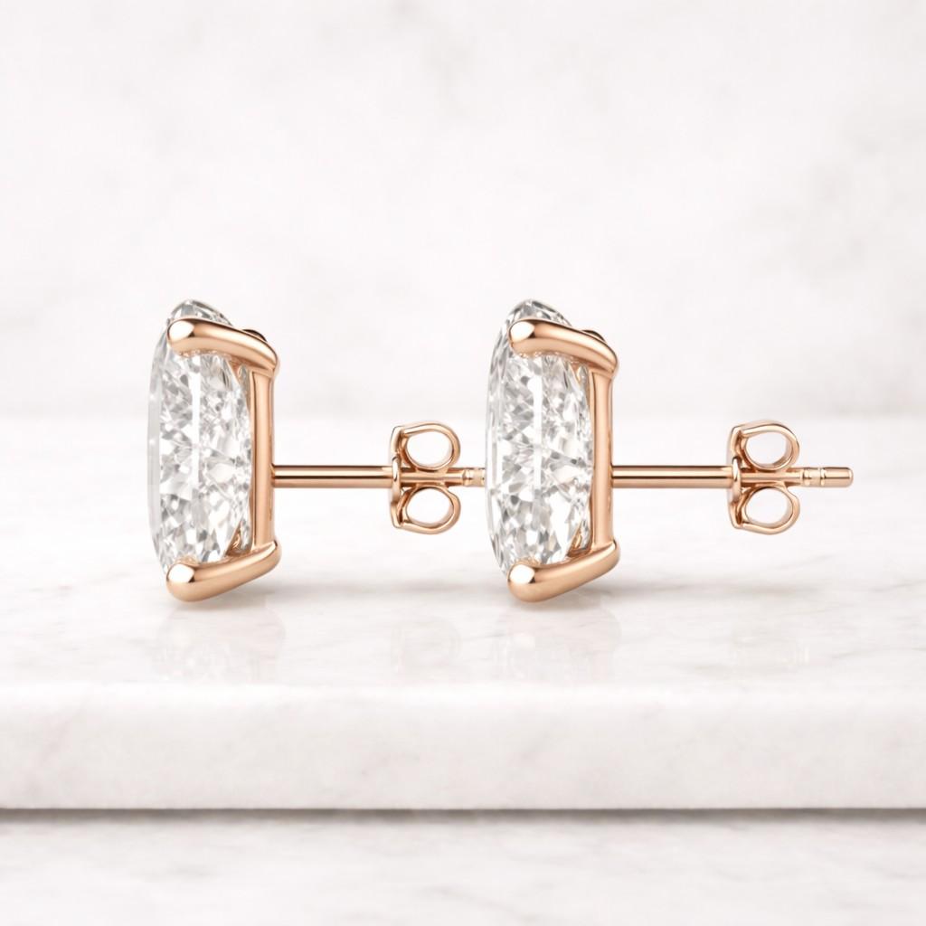 14k solid gold classy oval cut pushbacks studs | gold oval solitaire earrings | gold oval cz studs | free shipping