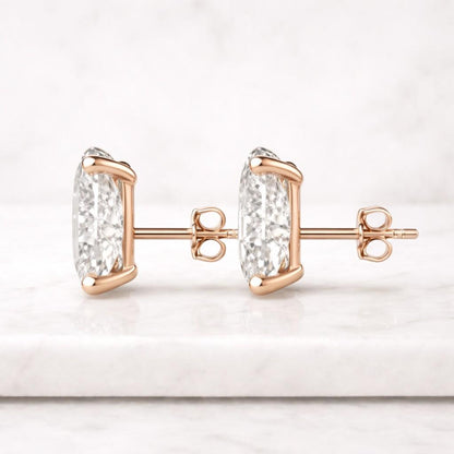 14K Solid Gold Classy Oval Cut Pushbacks Studs | Gold Oval Solitaire Earrings | Gold Oval CZ Studs | Free Shipping