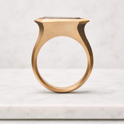 smoky stone ring amber stone ring crystal jewelry ring gold statement ring rose tone ring smooth band ring luxe ring modern jewelry ring minimalist ring bold fashion ring