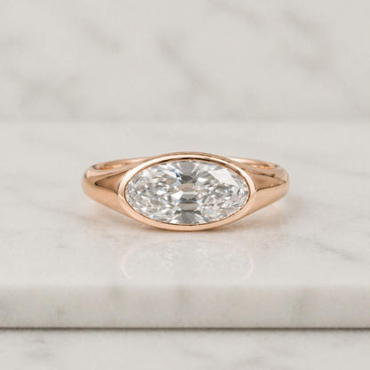 East West Oval Lab Grown Diamond Solitaire Engagement Ring, Solid Gold Minimalist Dainty Promise Ring, Handmade Fine Jewelry Wedding Gifts

