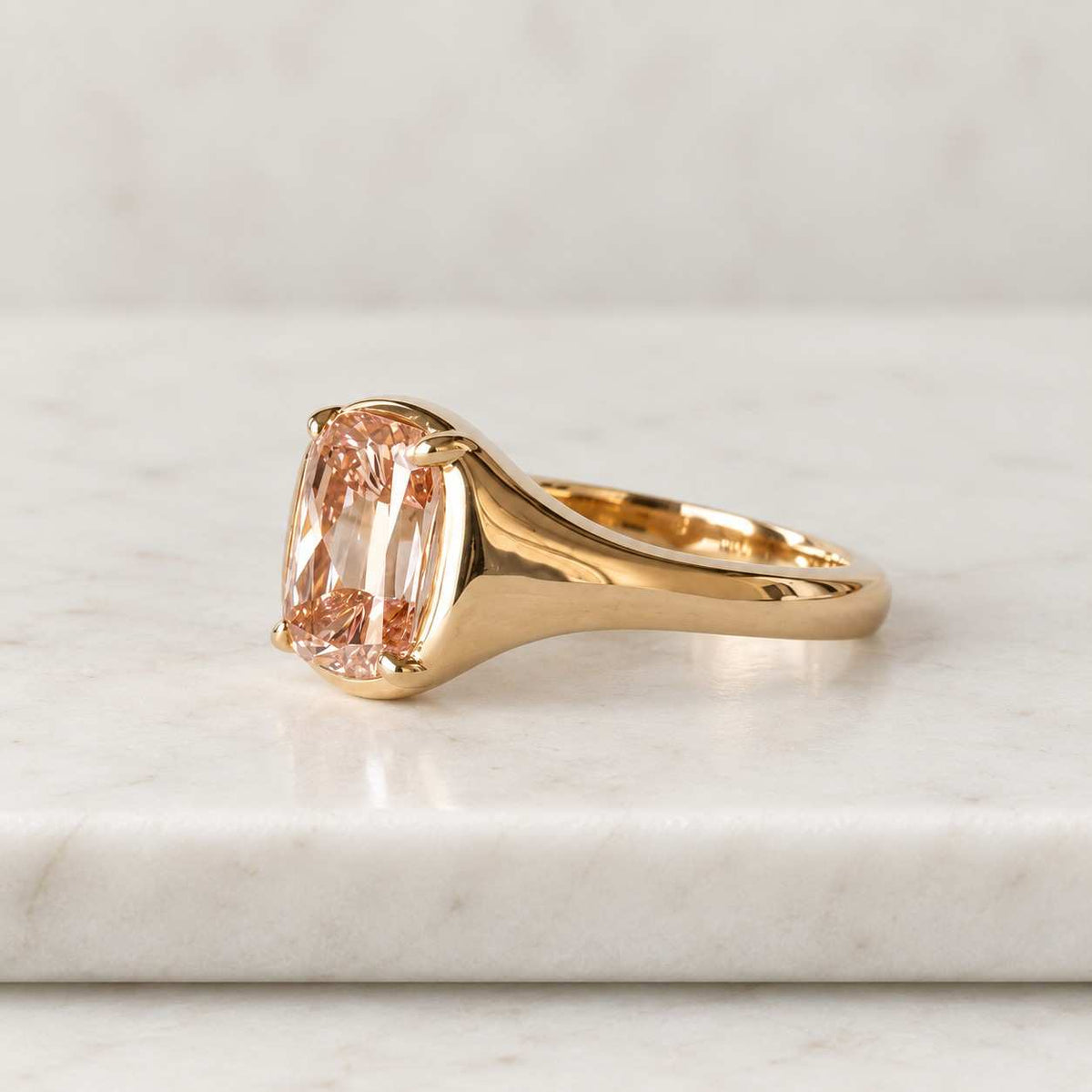 Elongated Cushion Light Champagne Moissanite Engagement Ring, Old Mine Cut, 1.5 CT, 14k Yellow Gold
