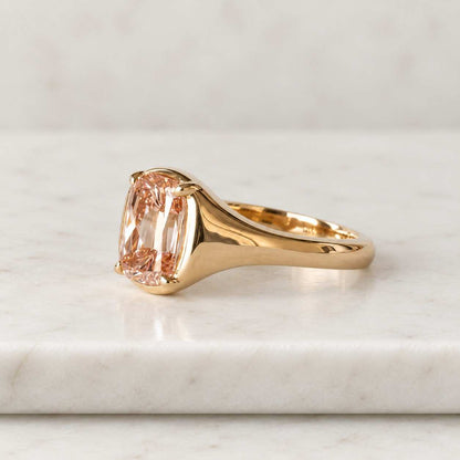 Elongated Cushion Light Champagne Moissanite Engagement Ring, Old Mine Cut, 1.5 CT, 14k Yellow Gold
