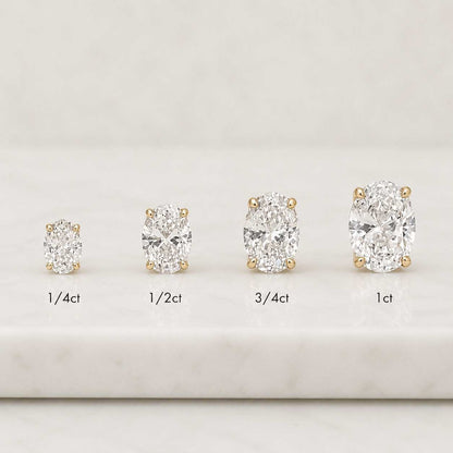 Oval Lab Grown Diamond Stud Earrings 14K Gold, 0.20 to 2.00 TCW Oval Brilliant Solitaire Studs, Dainty Bridal Wedding Earrings