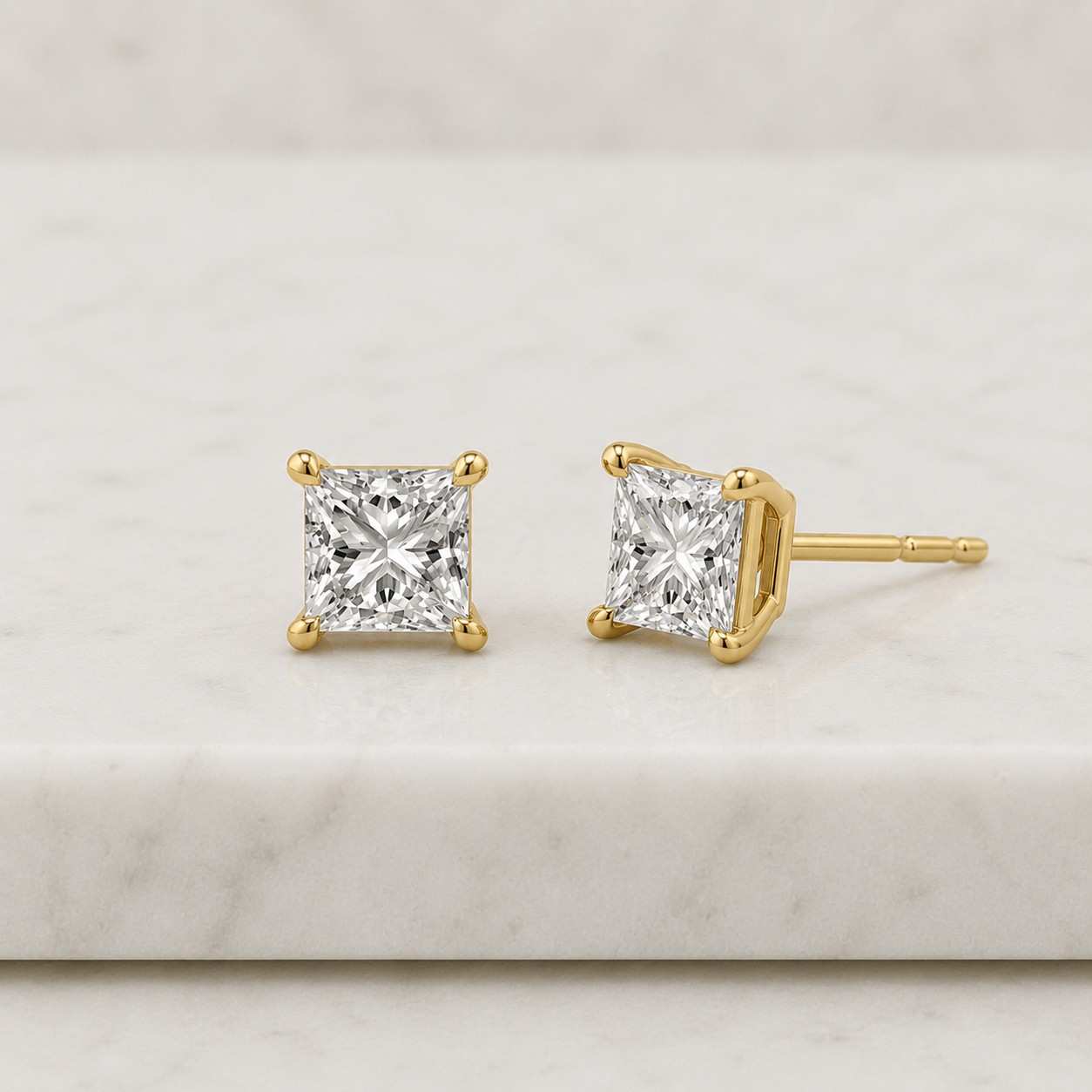 princess cut lab grown diamond stud earrings - 10k 14k 18k gold, silver & platinum| 0.50-10 ctw | igi certified in screwback or pushback
