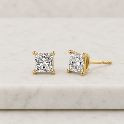 Princess Cut Lab Grown Diamond Stud Earrings - 10k 14k 18k Gold, Silver & Platinum| 0.50-10 Ctw | IGI Certified in Screwback or Pushback
