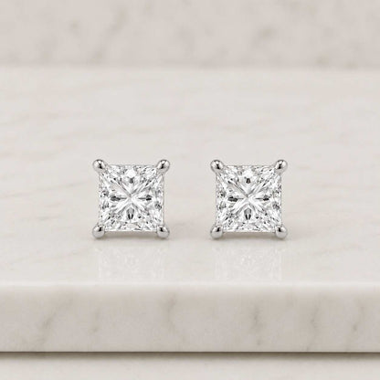 Princess Cut Lab Grown Diamond Solitaire Earrings, Screw Back Studs, 0.25 To 4.00 TCW Princess Diamond Earrings, Perfect Gift

