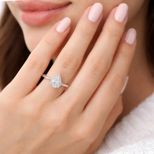 1.00 CT Pear Cut Lab Grown Diamond Engagement Ring: 14K Yellow Gold Solitaire
