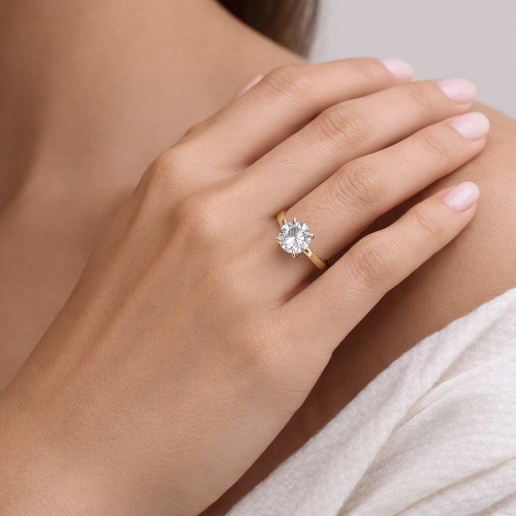 Round Engagement Ring Genuine Lab Grown Diamond Promise Ring Solid White/Yellow/Rose Gold Ring Solitaire Ring for Anniversary Gift 6 Prong
