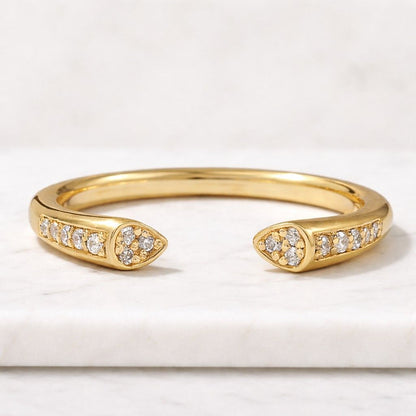 Lab Grown Diamond Bypass Ring, Dainty Solid Gold Wedding Band