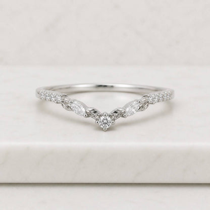 Custom Lab Diamond Curved Wedding Ring Marquise Round Band for Women Minimalist Nesting Ring Stackable Gift Jewelry Engagement Ring Enhancer