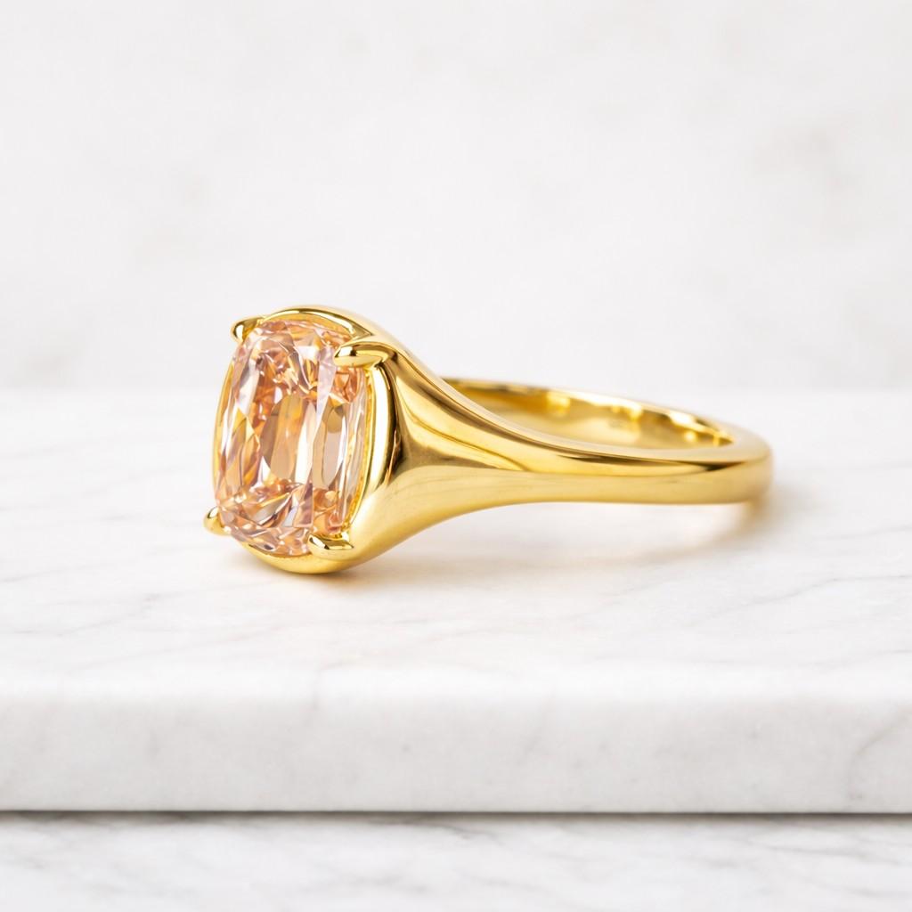14K Gold Pink Moissanite Ring | Long Cushion Cut Statement Ring | Luxury Pink Gemstone Handmade Engagement Ring for Women Minimalist Ring
