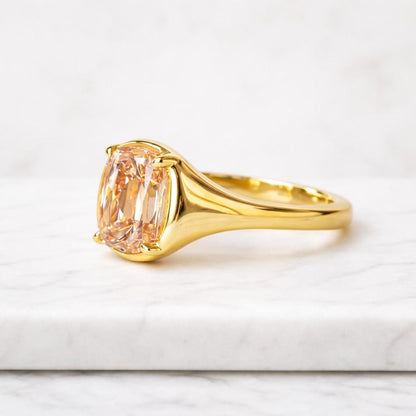14K Gold Pink Moissanite Ring | Long Cushion Cut Statement Ring | Luxury Pink Gemstone Handmade Engagement Ring for Women Minimalist Ring
