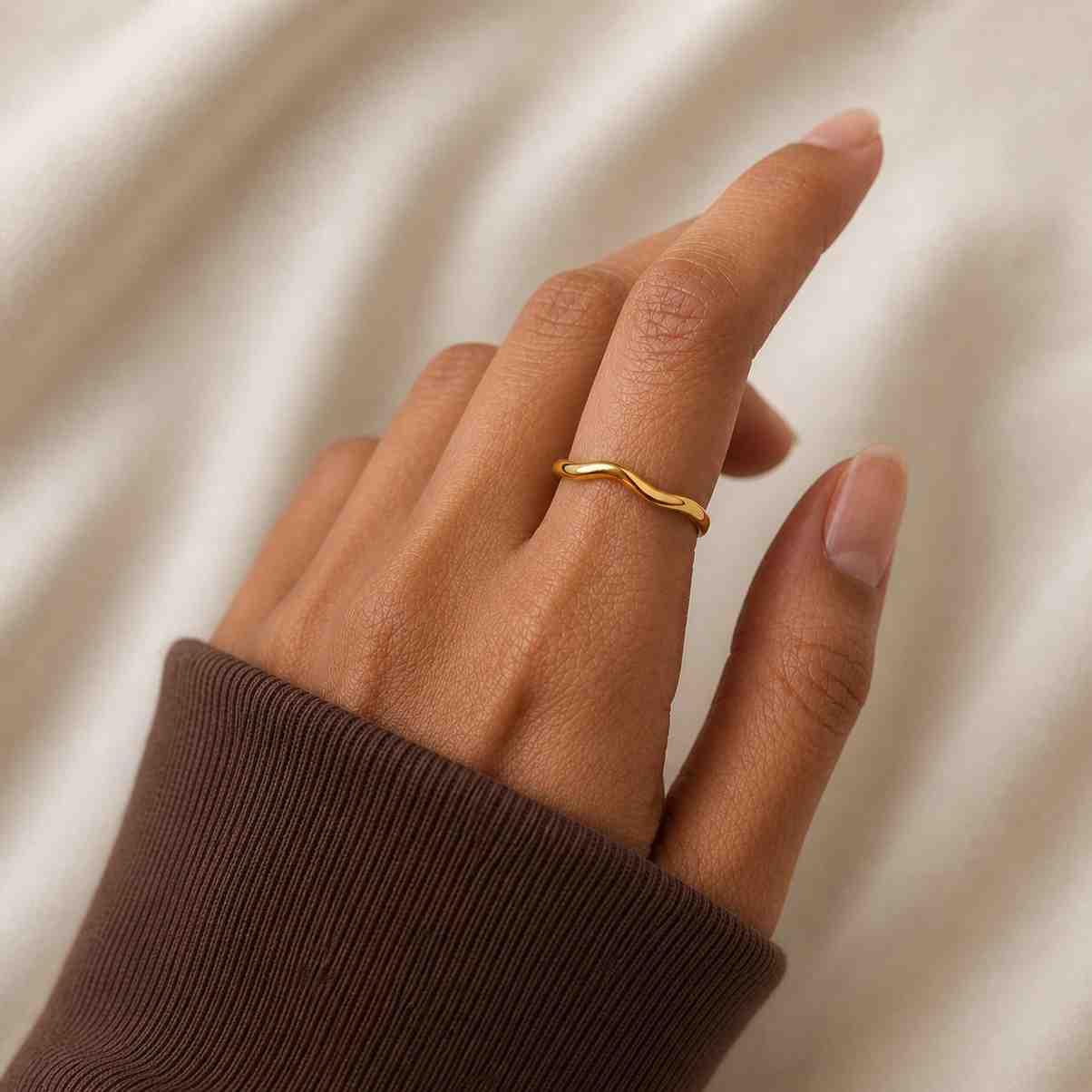 minimal moissanite curved wedding band solid gold stacking matching wave wedding ring promise ring for her handmade jewelry anniversary gift
