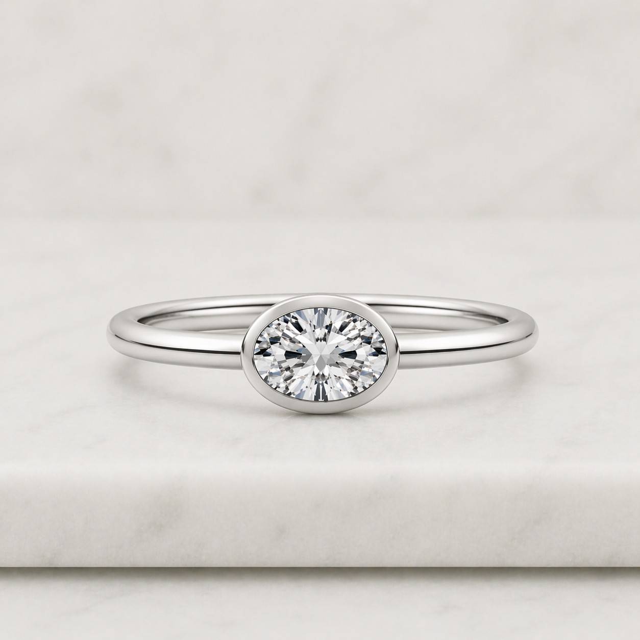 Elegant Oval Moissanite Bezel Set Engagement Ring | 14K Gold Solitaire Ring | Modern Minimalist Proposal Ring | Anniversary Gift