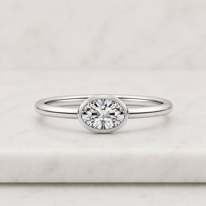 Elegant Oval Moissanite Bezel Set Engagement Ring | 14K Gold Solitaire Ring | Modern Minimalist Proposal Ring | Anniversary Gift