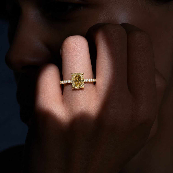 solitaire engagement ring yellow diamond ring cushion cut ring hidden halo ring cathedral setting pave shank ring luxury engagement ring bridal jewelry fine ring everyday ring stacking ring dainty ring elegant jewelry slim ring