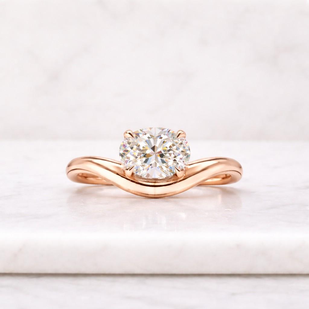1.5 ct east west oval cut moissanite diamond engagement ring 14k gold horizontal wedding anniversary ring, twisted band daily wear ring