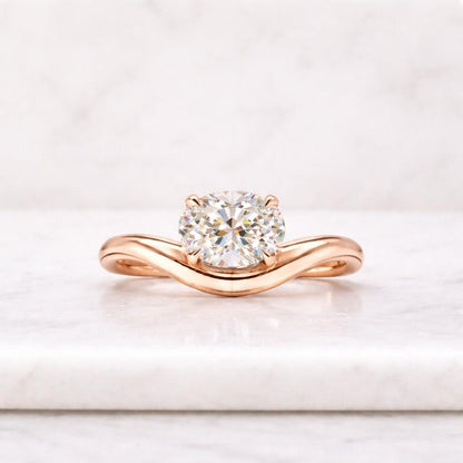 1.5 CT East West Oval Cut Moissanite Diamond Engagement Ring 14K Gold Horizontal Wedding Anniversary Ring, Twisted Band Daily Wear Ring