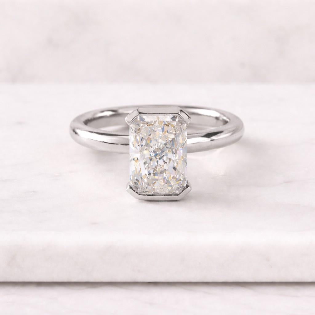 3.00 ct radiant cut lab grown diamond engagement ring igi certified 14k yellow gold bezel set solitaire ring