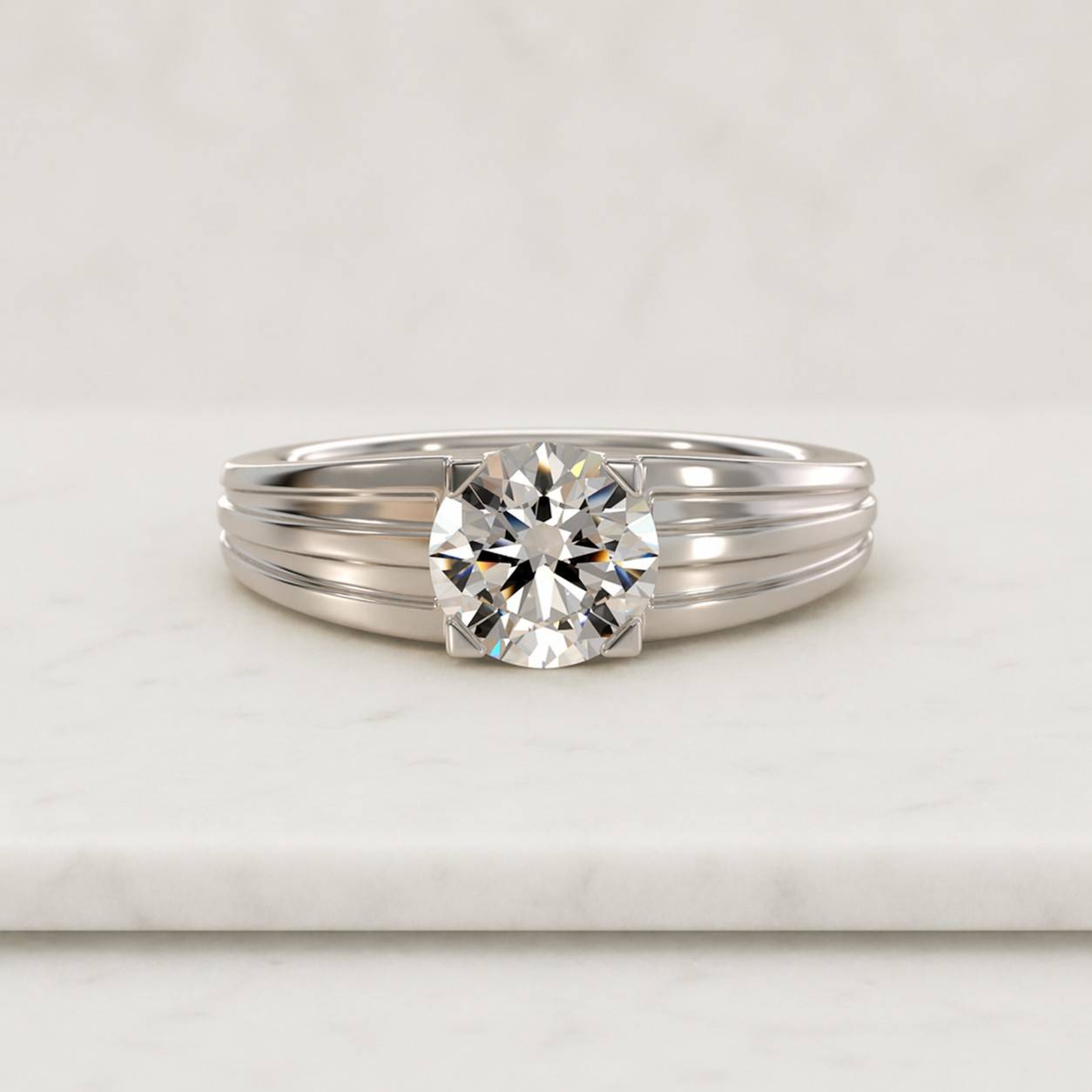 Solid Gold Round Cut Moissanite Engagement Ring, Statement Ring, Aniversary Gifts for Her, RS-212

