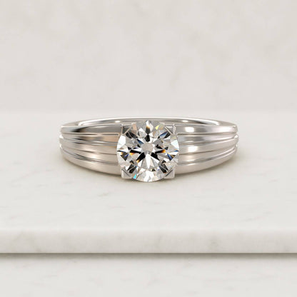 Solid Gold Round Cut Moissanite Engagement Ring, Statement Ring, Aniversary Gifts for Her, RS-212
