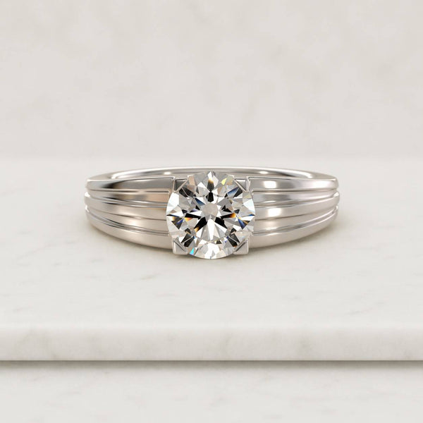 Solid Gold Round Cut Moissanite Engagement Ring, Statement Ring, Aniversary Gifts for Her, RS-212
