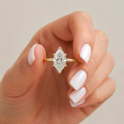 Marquise Diamond Engagement Ring Marquise Anniversary Ring Solitaire Ring for Her Double Prong Setting Ring Genuine Lab Diamond Promise Ring
