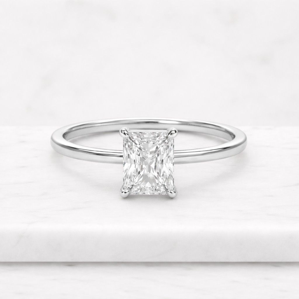3 CT Radiant Cut Lab Grown IGI Certified Diamond Engagement Ring: Hidden Halo Solitaire