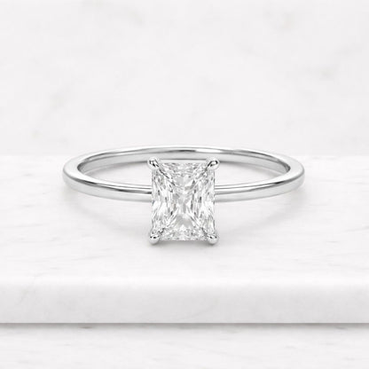 3 CT Radiant Cut Lab Grown IGI Certified Diamond Engagement Ring: Hidden Halo Solitaire
