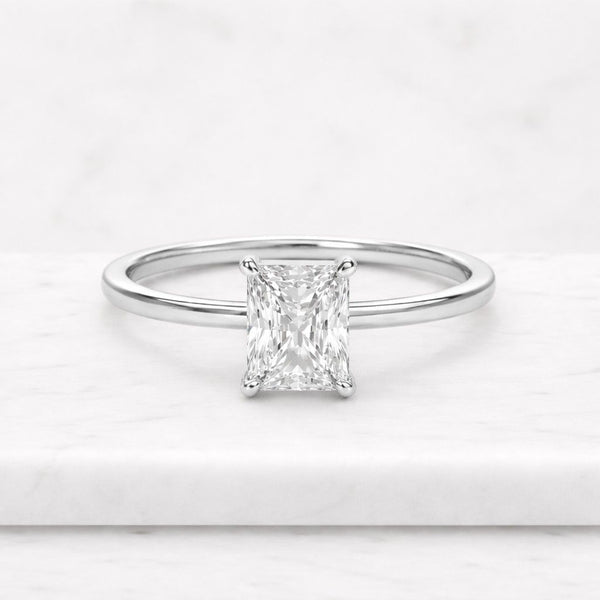 3 CT Radiant Cut Lab Grown IGI Certified Diamond Engagement Ring: Hidden Halo Solitaire
