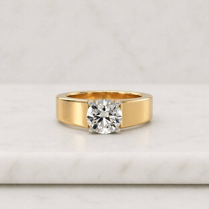 Solid Gold Two Tone Moissanite Engagement Ring, 3mm Wide Band Solitaire Ring,