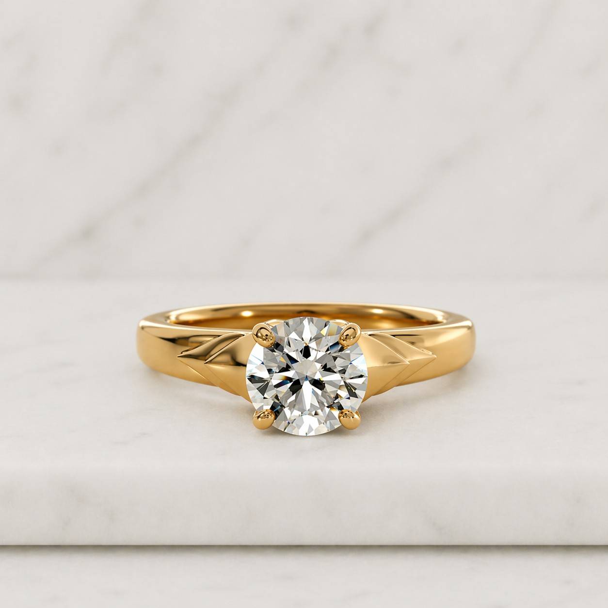 Solitaire Round-Cut Diamond Engagement Ring with a Polished Yellow Gold Band
