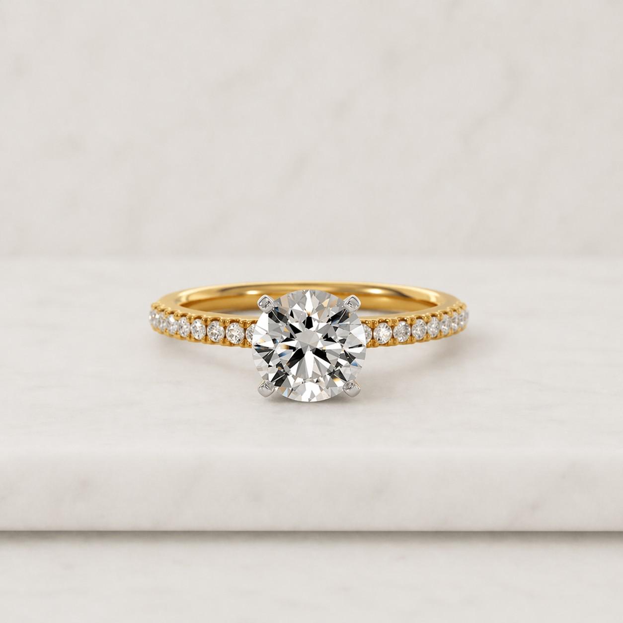 14k gold round cut moissanite engagement ring, pave band, 2 ct wedding ring gifts