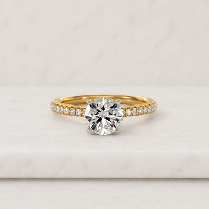 14K Gold Round Cut Moissanite Engagement Ring, Pave Band, 2 Ct Wedding Ring Gifts
