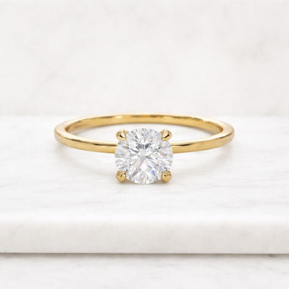 Solid Gold Round Cut Moissanite Engagement Ring, Cathedral Tulip Solitaire Ring

