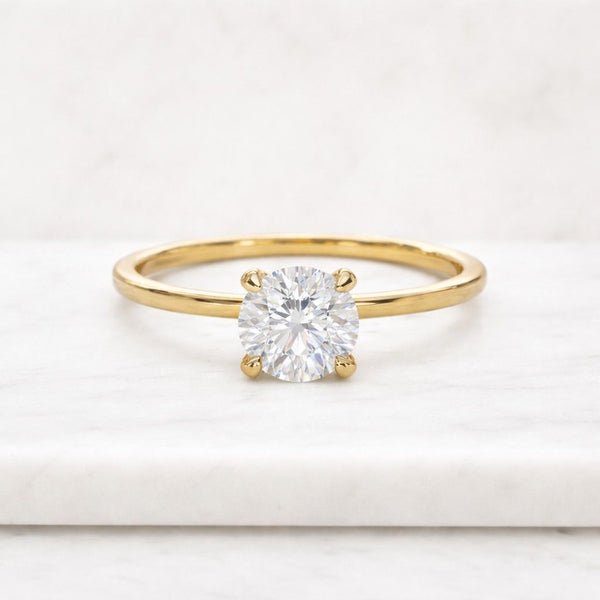 Solid Gold Round Cut Moissanite Engagement Ring, Cathedral Tulip Solitaire Ring

