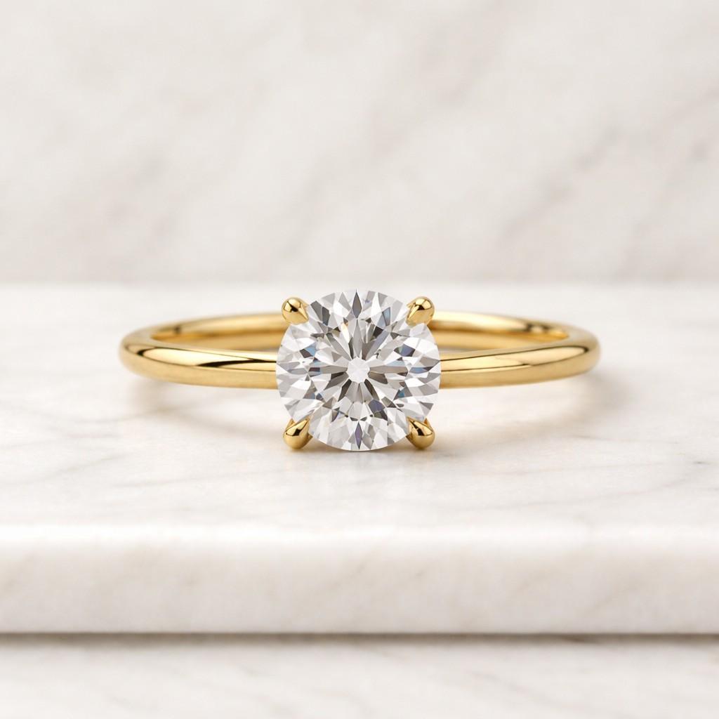 Brilliant 3 CT Round Cut Lab Grown Diamond Engagement Ring IGI Certified Ring 14K Yellow Gold Ring Round Solitaire Ring Anniversary Ring
