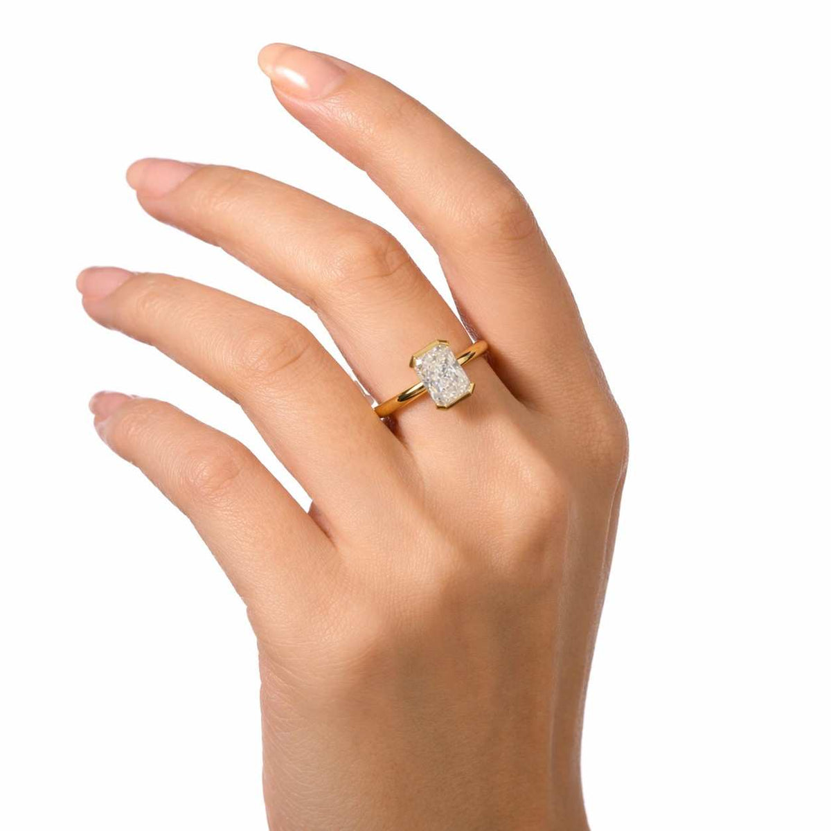 3ct radiant cut moissanite diamond ring, engagement ring for her, unique wedding ring, 9k solid gold ring, sterling silver half bezel ring.