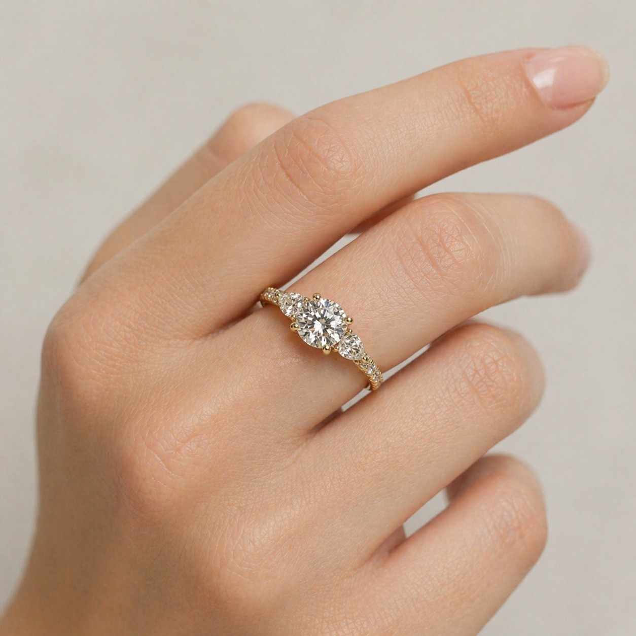 round cut lab-grown diamond solitaire ring igi certified | 14k white gold moissanite with side pear diamonds | engagement & anniversary gift