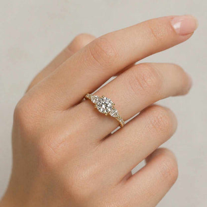 Round Cut Lab-Grown Diamond Solitaire Ring IGI Certified | 14K White Gold Moissanite with Side Pear Diamonds | Engagement & Anniversary Gift