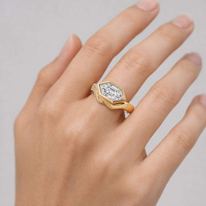 Hexagon Moissanite Ring, Minimalist Gold Engagement Ring, Bezel Set Solitaire Ring, Modern Bridal Jewelry
