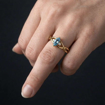 Marquise cut Aquamarine engagement ring Unique white gold ring Marquise diamond ring Delicate ring Promise Marriage ring Anniversary gift

