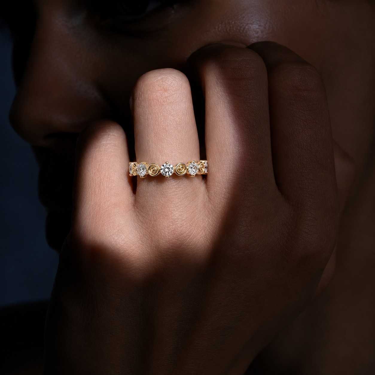 spiral band swirl design round cut ring floral swirl ring modern ring minimal ring simple ring classic ring elegant band slim ring stacking ring promise ring bridal jewelry fine ring polished band gemstone ring sparkle ring