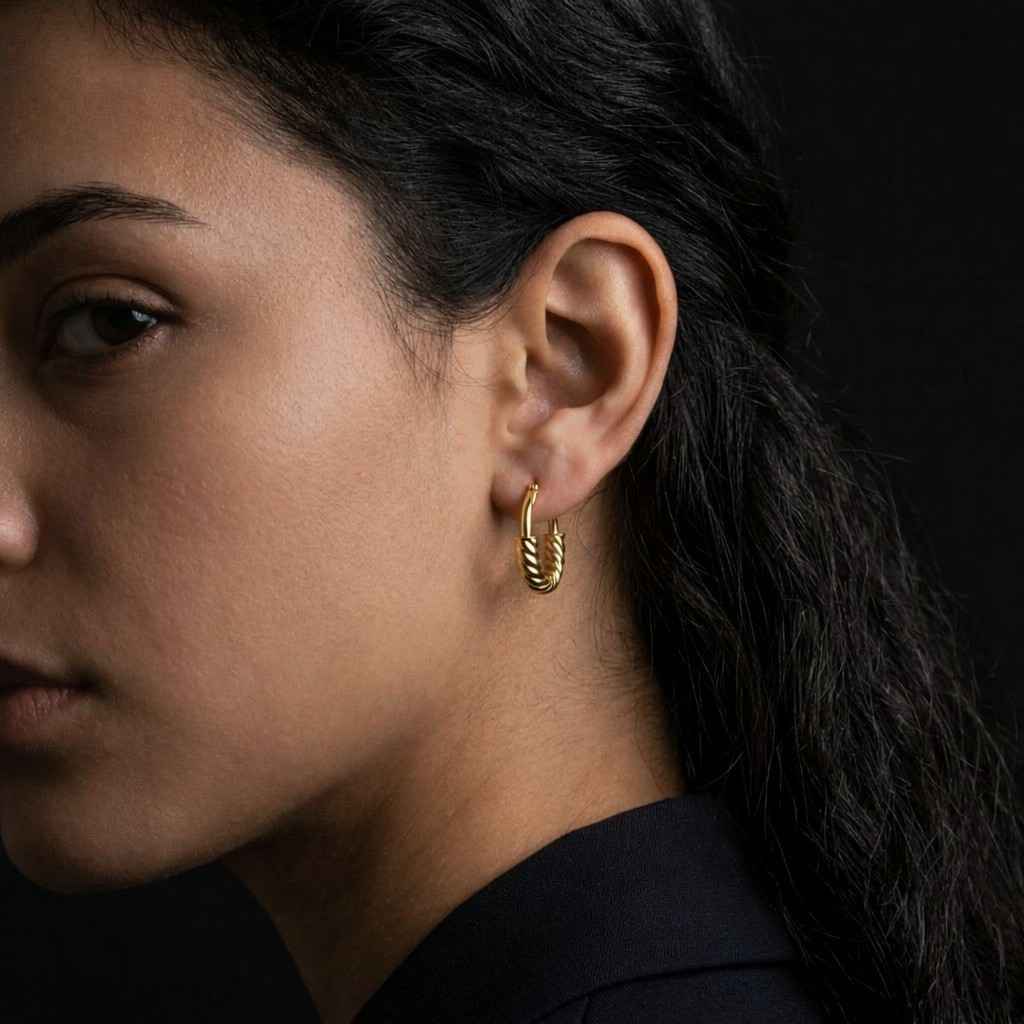 14K Solid Gold Twisted Rope Oval Hoop Earrings, Minimalist Everyday Jewelry