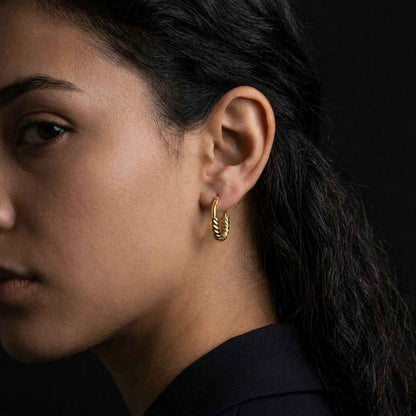 14K Solid Gold Twisted Rope Oval Hoop Earrings, Minimalist Everyday Jewelry