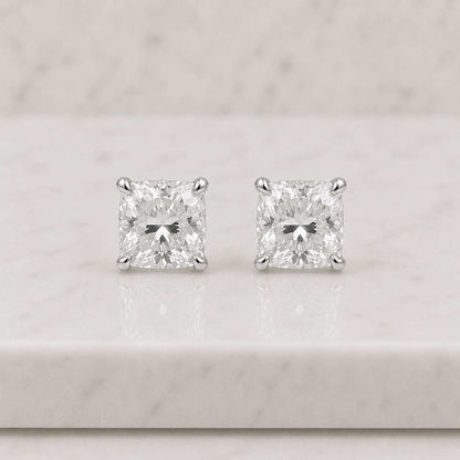 Cushion Old Mine Cut Stud Earrings 5A CZ Simulated Diamond Set in Solid 925 Sterling Silver 7x7mm Equivalent to 2 Carat Rhodium Plated
