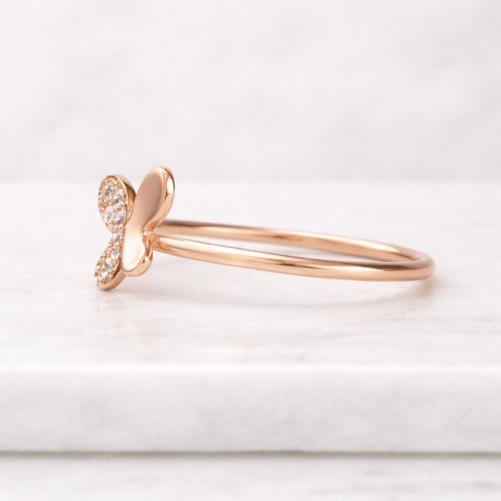 14k yellow gold butterfly ring | two tone butterfly ring | real gold ring | white gold butterfly | handmade jewelry | dainty ring
