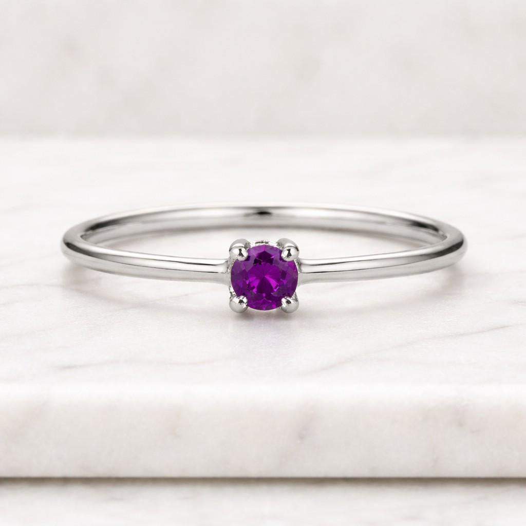 14k solid gold minimalist gemstone ring, dainty lab created gemstone stacking ring, thin modern promise ring for women, gift for her